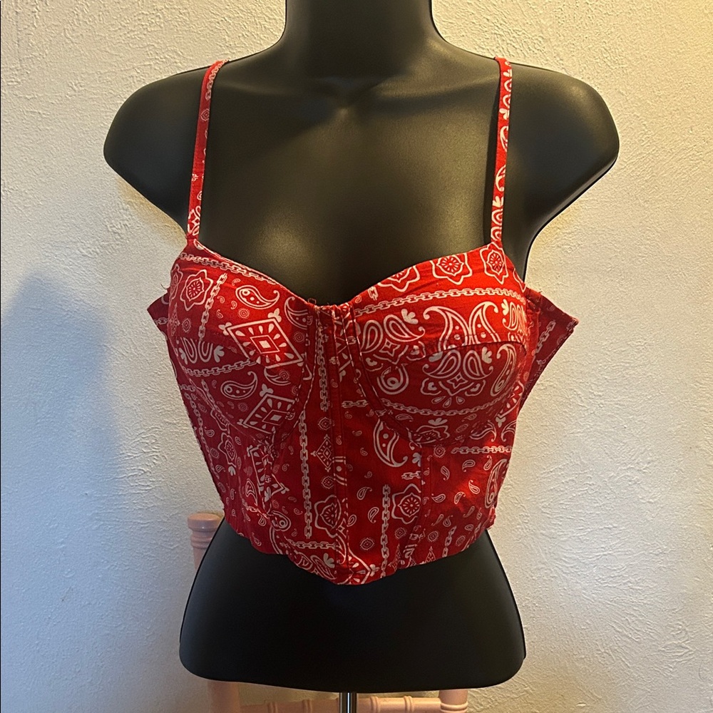Say What? Red Paisley Bustier Crop Top